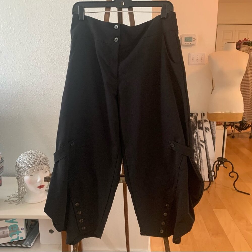 Mascarade Cropped wide leg black pants with unique detailing at hem, 2 pockets.